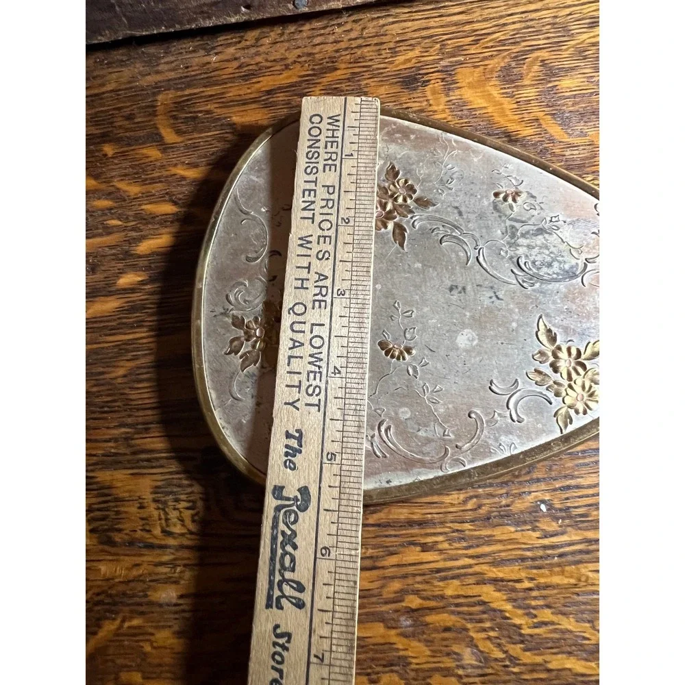 VTG Holywood Regency Floral Silver Gold Tone Hand Mirror & Hair Brush Vanity Set